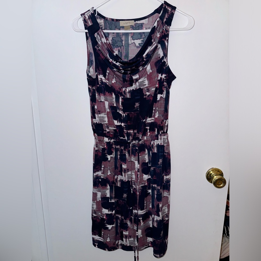 LOFT purple and dark blue sleeveless, cowl neck dress, xs petite